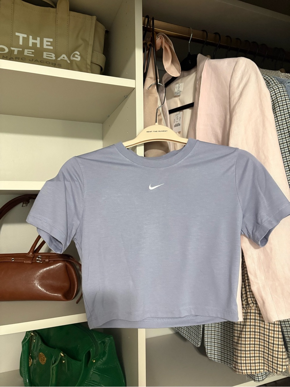 Nike Lavender Cropped Crew Tee with White Swoosh